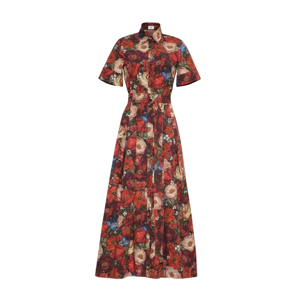 Adam Lippes Leighton Dress in Printed Cotton Poplin, Ruby Floral | Maxi Dresses | Coveti