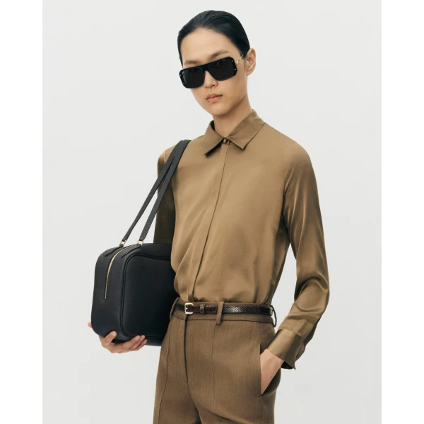 Adam Lippes Mathias Shirt in Silk Charmeuse, Bronze
