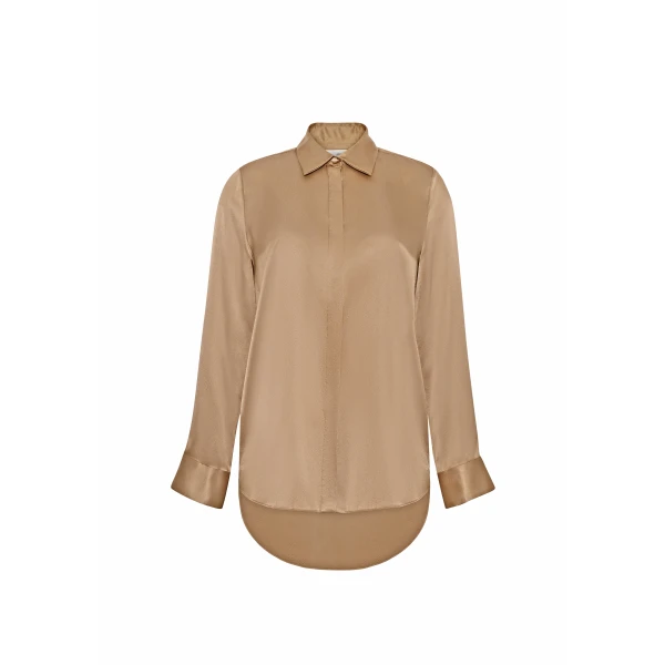 Adam Lippes Mathias Shirt in Silk Charmeuse, Bronze | Shirts | Coveti
