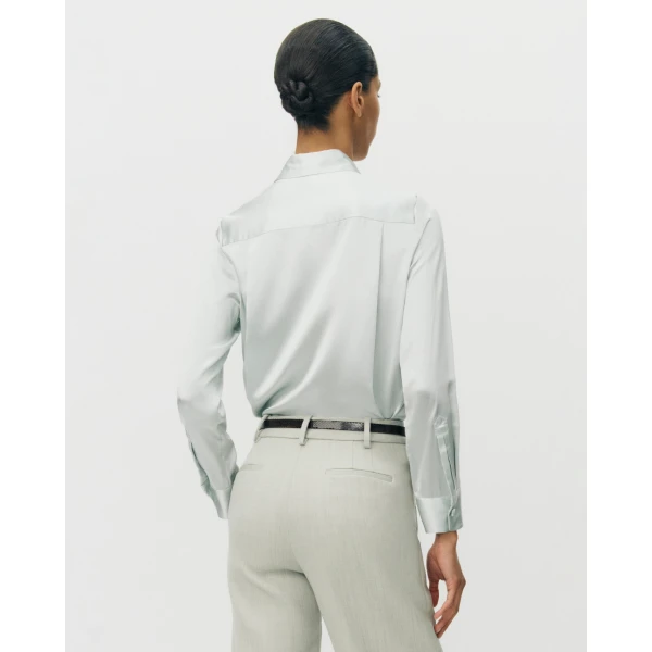 Adam Lippes Mathias Shirt in Silk Charmeuse, Mint