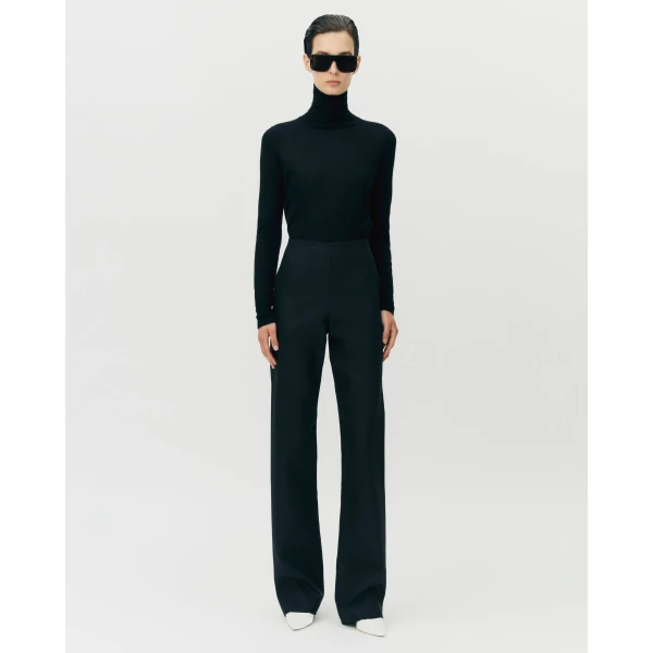 Adam Lippes Noam Pants in Stretch Silk Wool, Black