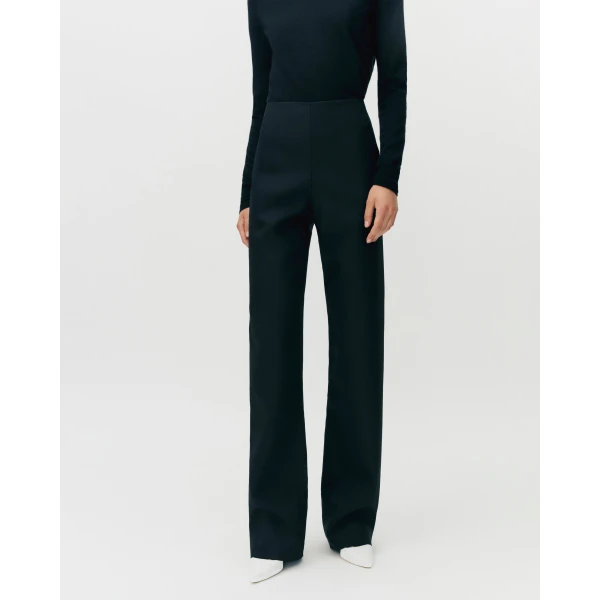 Adam Lippes Noam Pants in Stretch Silk Wool, Black