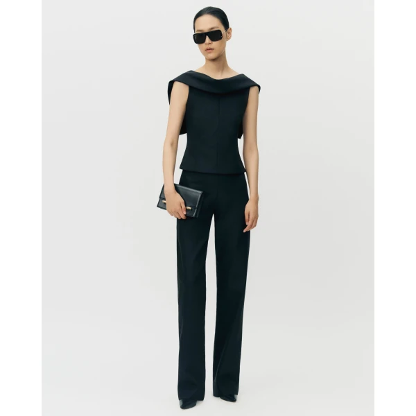 Adam Lippes Noam Pants in Stretch Silk Wool, Black