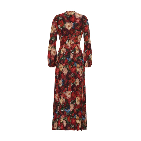 Adam Lippes Paravacini Dress in Printed Silk Crepe De Chine, Ruby Floral