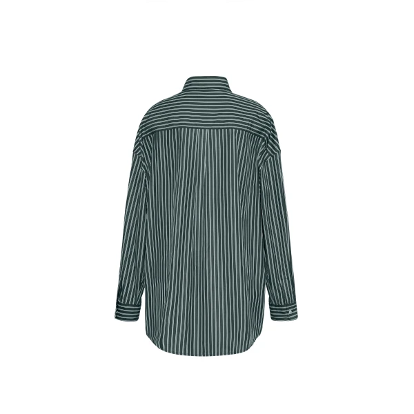 Adam Lippes Perrine Shirt in Stripe Shirting, Hunter Green White