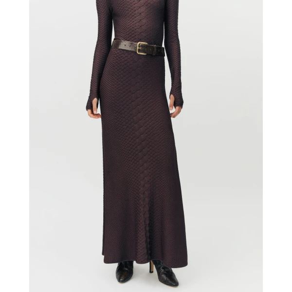 Adam Lippes Sarita Skirt in Viscose Python, Espresso