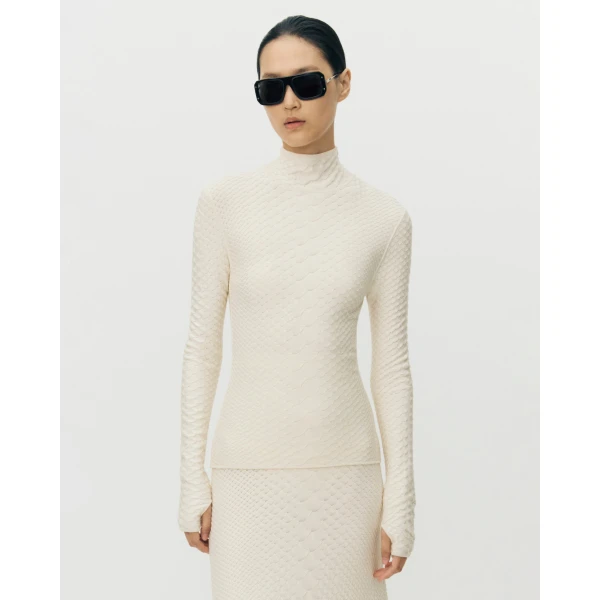 Adam Lippes Sarita Top in Viscose Python, Ivory