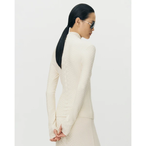 Adam Lippes Sarita Top in Viscose Python, Ivory