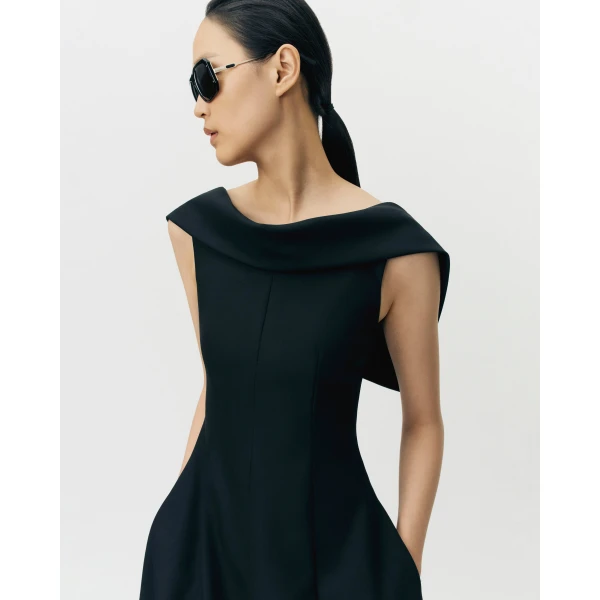 Adam Lippes Sitara Dress in Stretch Silk Wool, Black