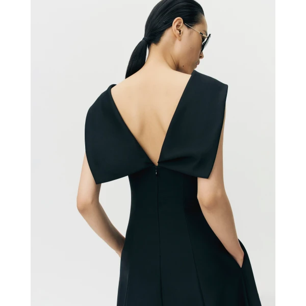 Adam Lippes Sitara Dress in Stretch Silk Wool, Black