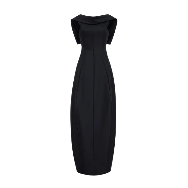 Sitara Dress in Stretch Silk Wool, Black