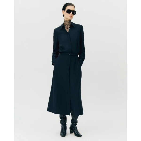 Adam Lippes Stacey Dress in Silk Crepe De Chine, Navy