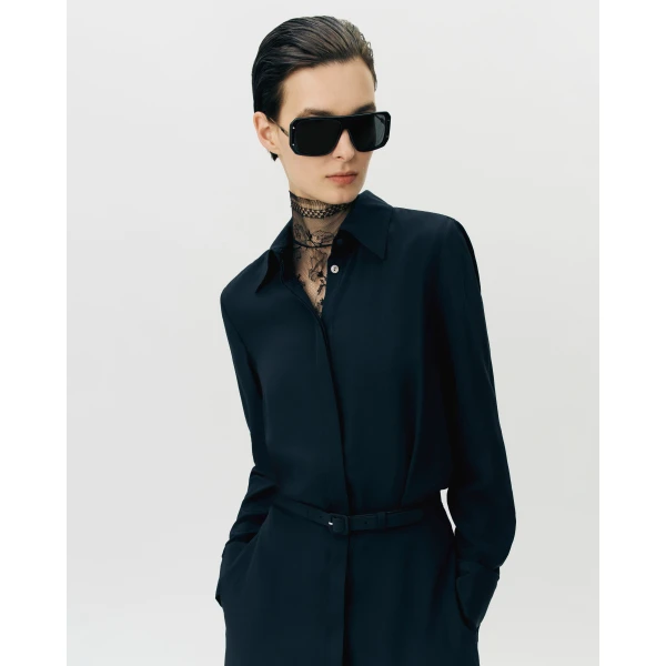 Adam Lippes Stacey Dress in Silk Crepe De Chine, Navy