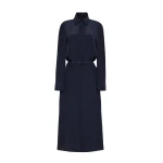 Adam Lippes Stacey Dress in Silk Crepe De Chine, Navy | Shirtdress | Coveti