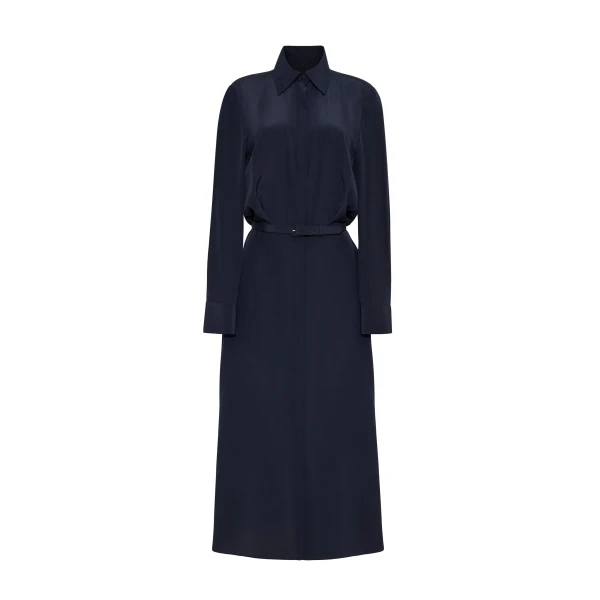 Stacey Dress in Silk Crepe De Chine, Navy