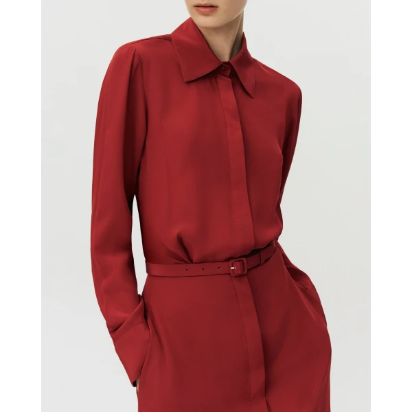 Adam Lippes Stacey Dress in Silk Crepe De Chine, Ruby