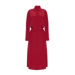 Adam Lippes Stacey Dress in Silk Crepe De Chine, Ruby | Shirtdress | Coveti