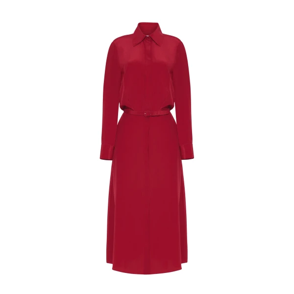 Stacey Dress in Silk Crepe De Chine, Ruby