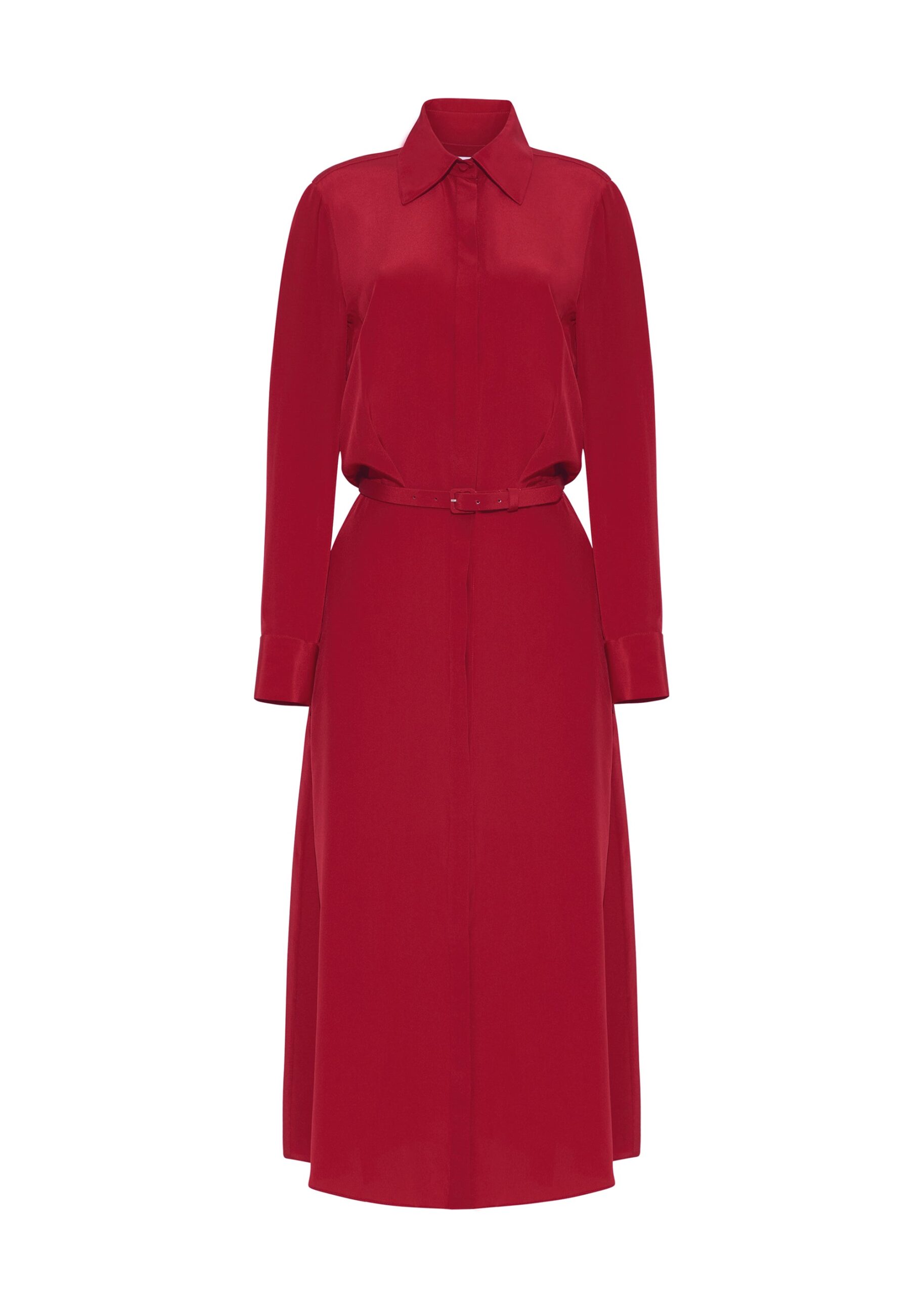 Adam Lippes Stacey Dress in Silk Crepe De Chine, Ruby Adam Lippes Stacey Dress in Silk Crepe De Chine, Ruby | Shirtdress | Coveti