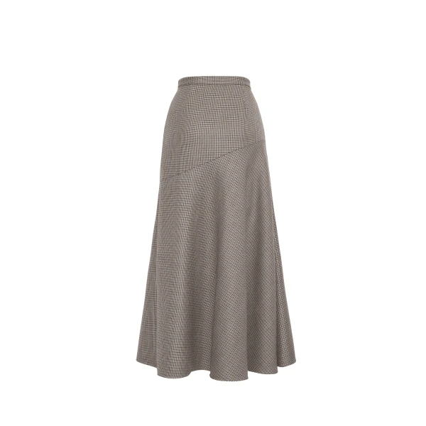 Adam Lippes Tess Skirt in Houndstooth Plaid, Camel Brown