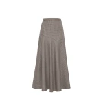 Adam Lippes Tess Skirt in Houndstooth Plaid, Camel Brown | Midi Skirts | Coveti