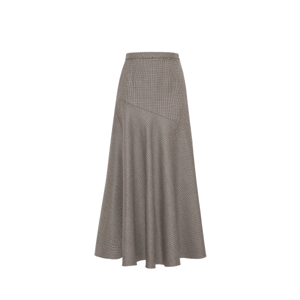 Tess Skirt in Houndstooth Plaid, Camel Brown