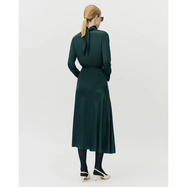 Adam Lippes Tess Skirt in Silk Charmeuse, Hunter Green