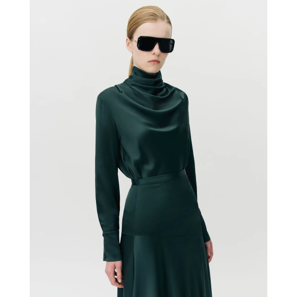 Adam Lippes Tess Skirt in Silk Charmeuse, Hunter Green