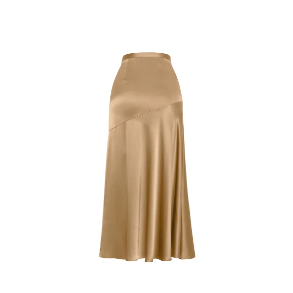 Adam Lippes Tess Skirt in Silk Charmeuse, Khaki