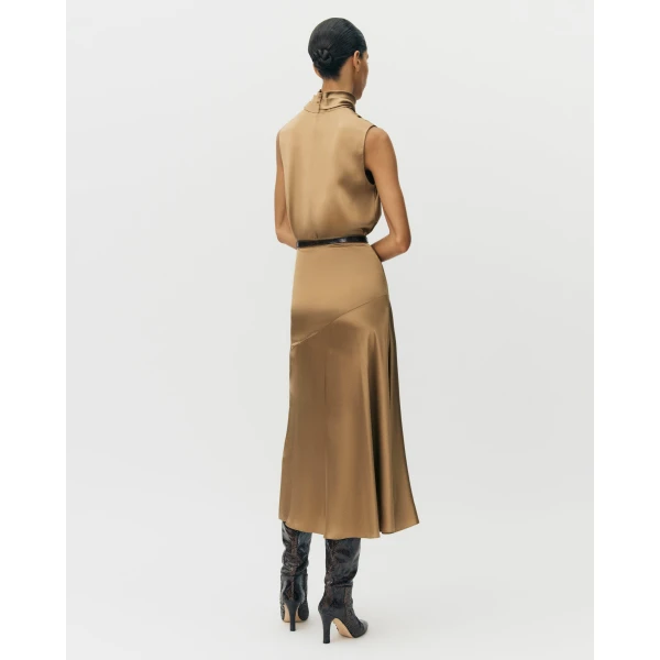 Adam Lippes Tess Skirt in Silk Charmeuse, Khaki