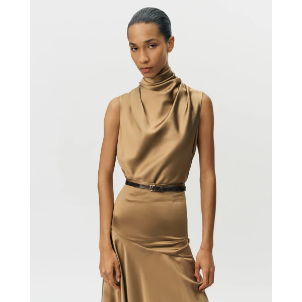 Adam Lippes Tess Skirt in Silk Charmeuse, Khaki