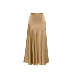 Adam Lippes Tess Skirt in Silk Charmeuse, Khaki | Midi Skirts | Coveti