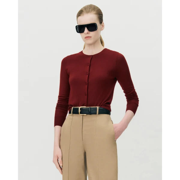 Adam Lippes Worth Cardigan in Fine Cashmere, Merlot