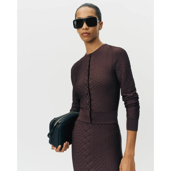 Adam Lippes Worth Cardigan in Viscose Python, Espresso