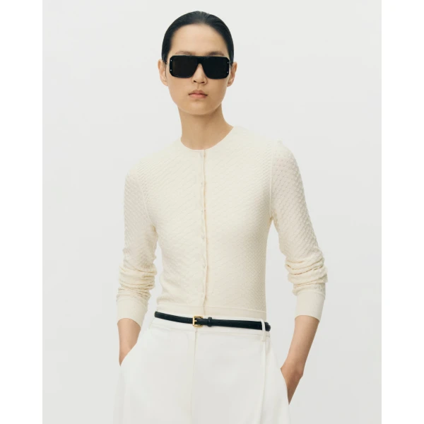 Adam Lippes Worth Cardigan in Viscose Python, Ivory