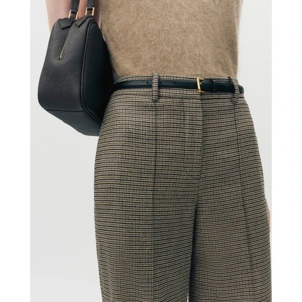 Adam Lippes Wyatt Pant in Houndstooth Plaid, Camel Brown