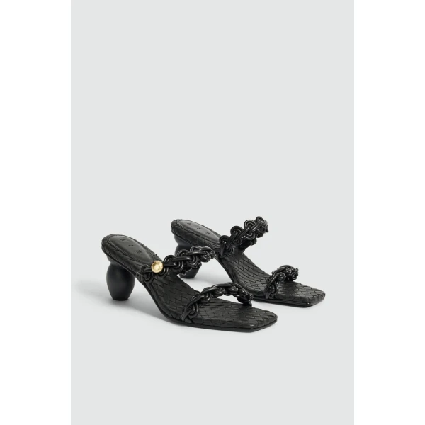 Aje Aestra Plaited Mid Heel in Black | Heels | Coveti