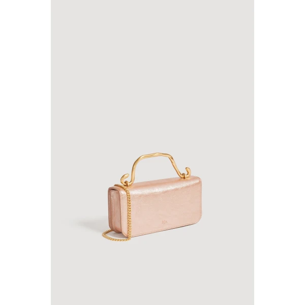 Aje Alessia Flower Clutch in Rose Gold Metallic | Clutch Bags | Coveti