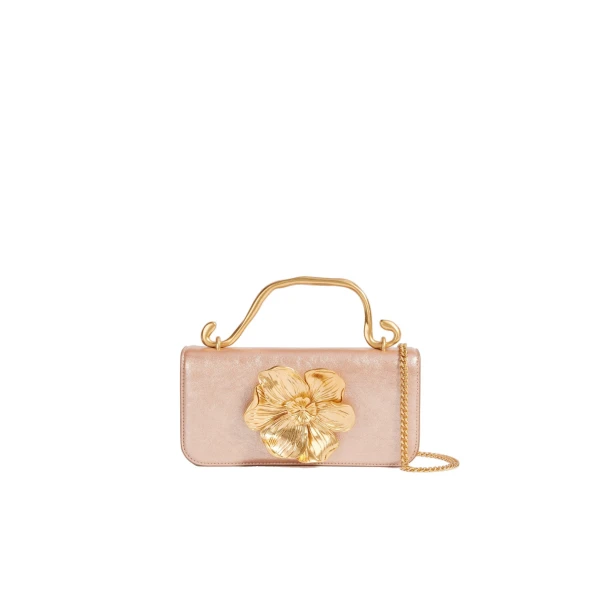 Aje Alessia Flower Clutch in Rose Gold Metallic | Clutch Bags | Coveti