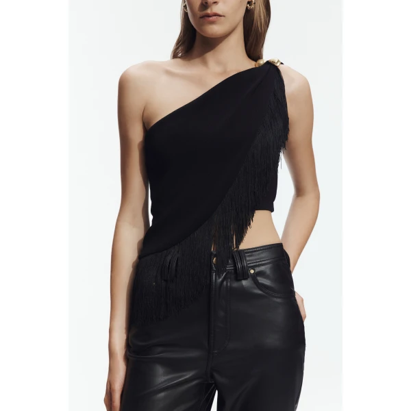 Aje Align Knit Top in Black | Knitwear | Coveti