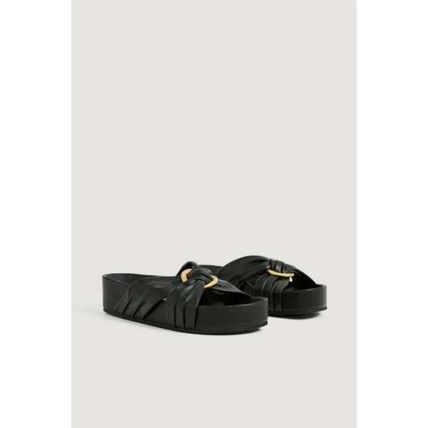 Aje Alina Stacked Slide in Black | Flip Flops & Slides | Coveti