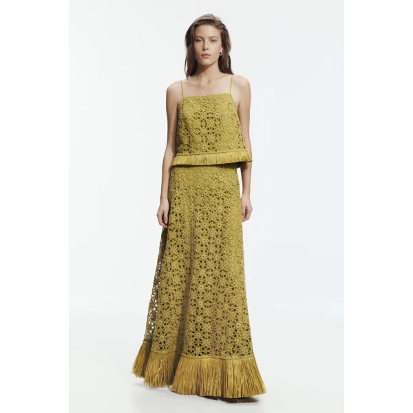 Aje Alora Lace Maxi Skirt in Avocado | Skirts | Coveti