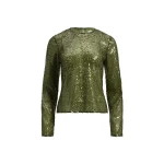 Aje Althira Long Sleeve Sequin Top in Avocado | Tops | Coveti