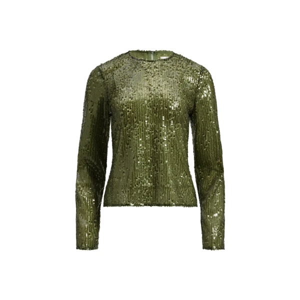 Aje Althira Long Sleeve Sequin Top in Avocado | Tops | Coveti