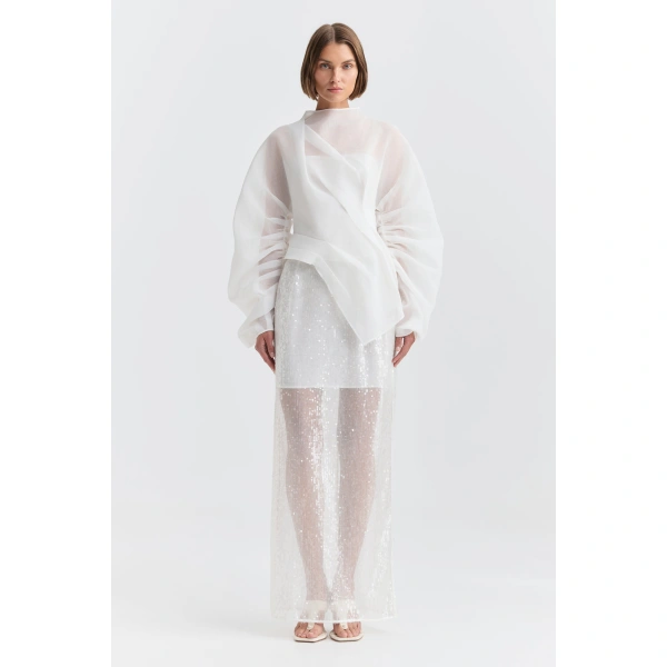Aje Althira Sequin Midi Skirt in Ivory | Skirts | Coveti