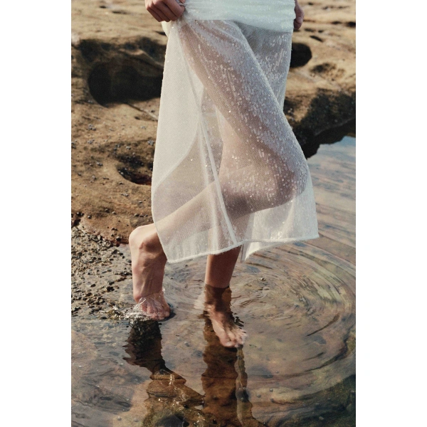 Aje Althira Sequin Midi Skirt in Ivory | Skirts | Coveti