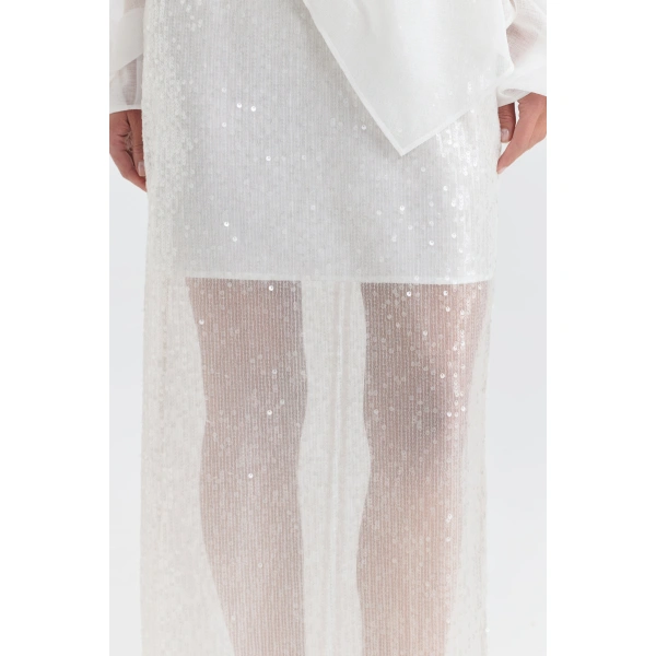 Aje Althira Sequin Midi Skirt in Ivory | Skirts | Coveti