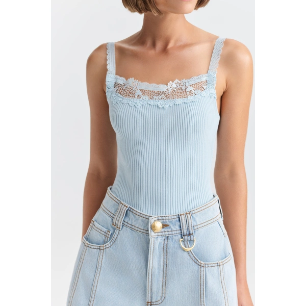 Aje April Lace Knit Tank in Arctic Blue | Knitwear | Coveti