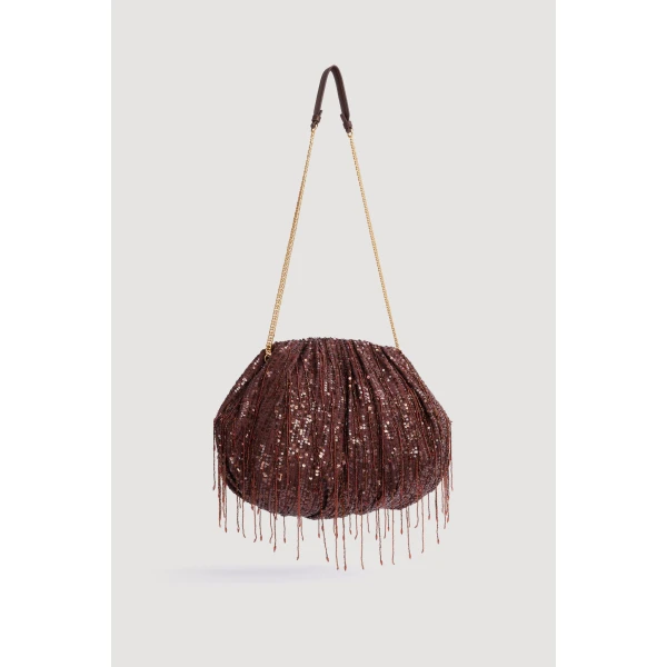 Aje Arden Embellished Clutch in Mahogany | Clutch Bags | Coveti