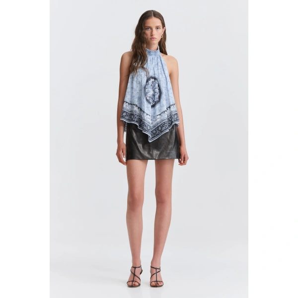 Aje Auralis Scarf Top in Blue Heirloom | Tops | Coveti